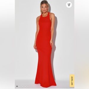 Lulu’s Straight To The Heart Bright Red Backless Maxi Dress